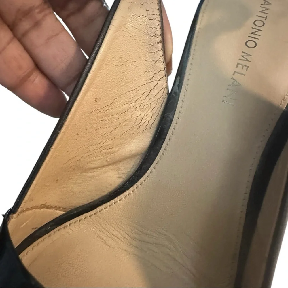 Antonio Melani Black Patent Leather Slingback Wedge Heels Size 9 Peep Toe